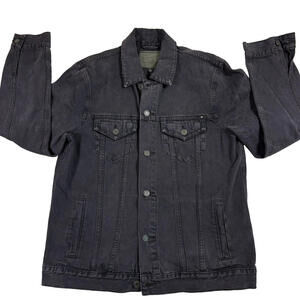 Lucky Brand Mens Denim Jacket Large Black Washed Trucker Vintage 90s Grunge